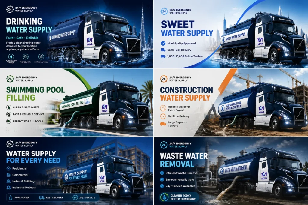 Nova Water Transport water tanker fleet in Dubai
