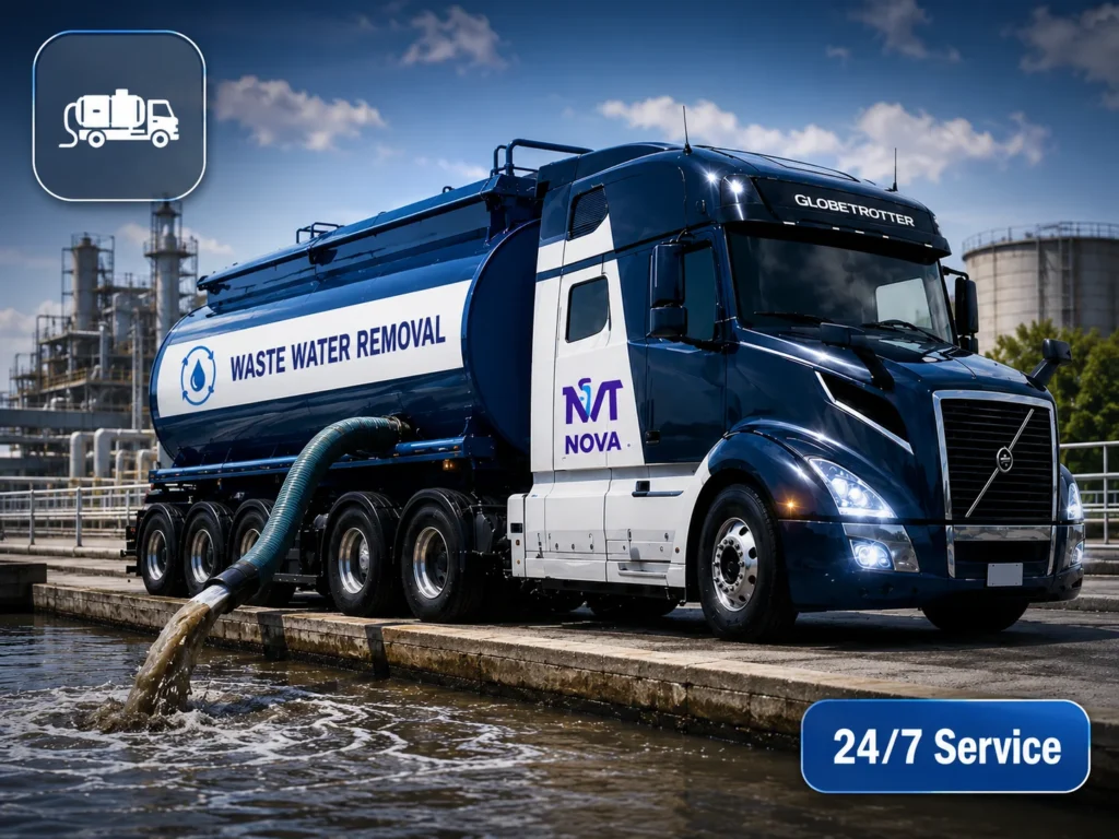 Waste water removal using a vacuum tanker